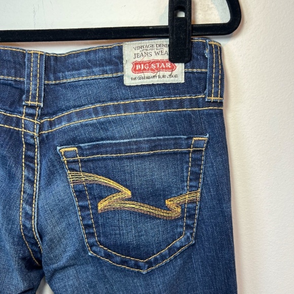 Big Star Casey Jeans Dark Blue Distressed Denim Ultra Low Rise Womens Sz 28 Long - Picture 12 of 16